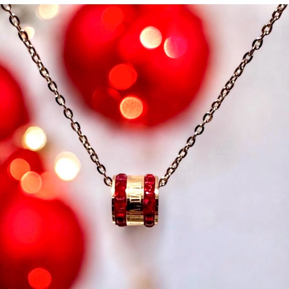 Stainless Steel Red and Gold Pendant Necklace